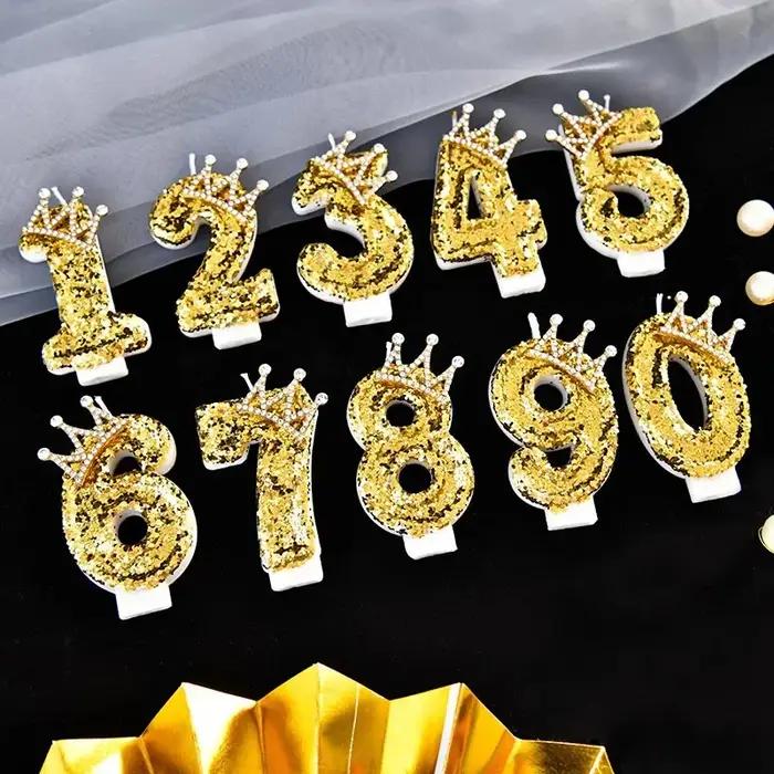 Bougie numérique d'anniversaire Couronne - Décoration de gâteau sans fumée pour fête romantique adulte