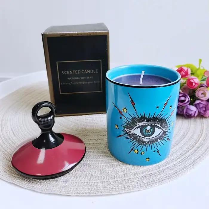 Bougie d'aromathérapie faite à la main avec couverture à la main, décoration de la maison, grand yeux, ciel étoilé, table de rangement 347, figurines