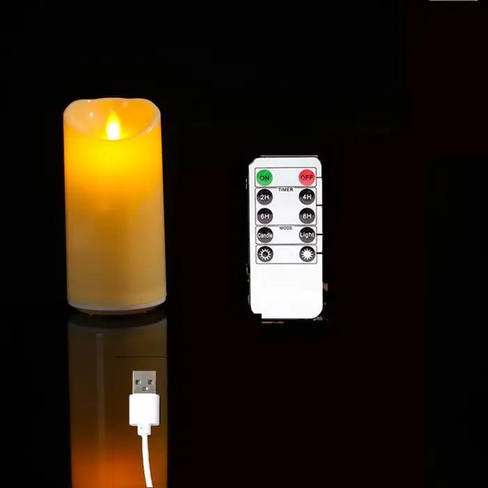 1/3 Bougies décoratives sans flamme à mèche mobile USB avec télécommande