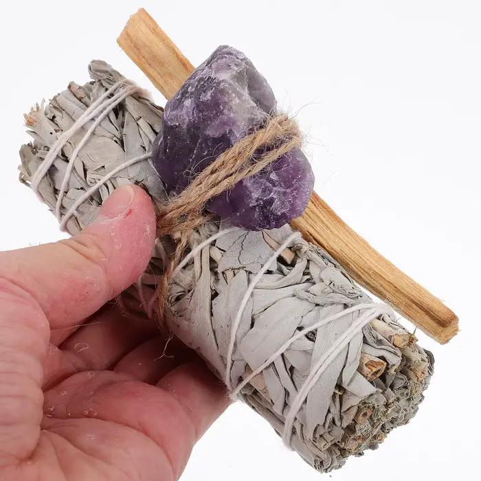 1 ensemble 1 ensemble paquet de taches aromathérapie parfum sauge sainte bâton en bois pour la méditation Purification rituel Relaxation naturel