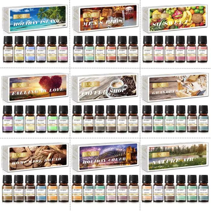 EUQEE 6 pièces ensemble d'huile de parfum d'aromathérapie-10ml huiles de diffuseur de roseau d'arôme pour la fabrication de bougies, humidificateur, parfum de bricolage, brûleur d'huile