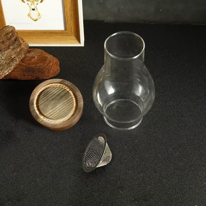 Bougeoir en verre, support chauffant avec Base en bois, brûleur d'encens d'aromathérapie pour Yoga S