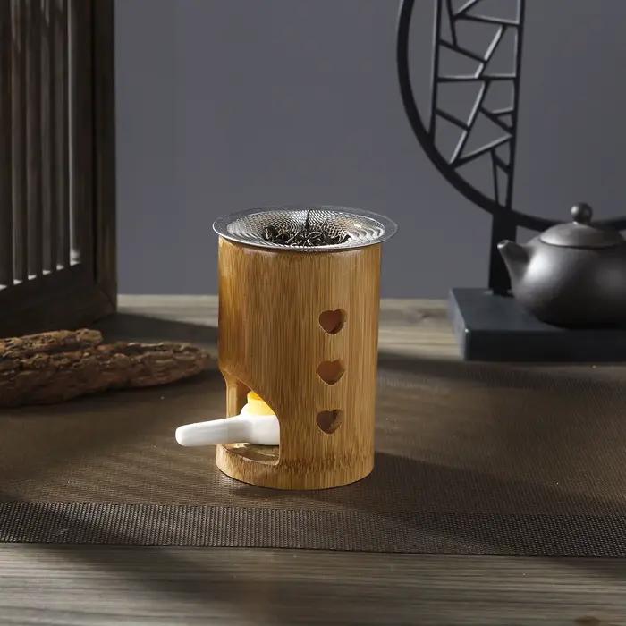 Support de Bougie en Bambou et Métal pour Aromathérapie