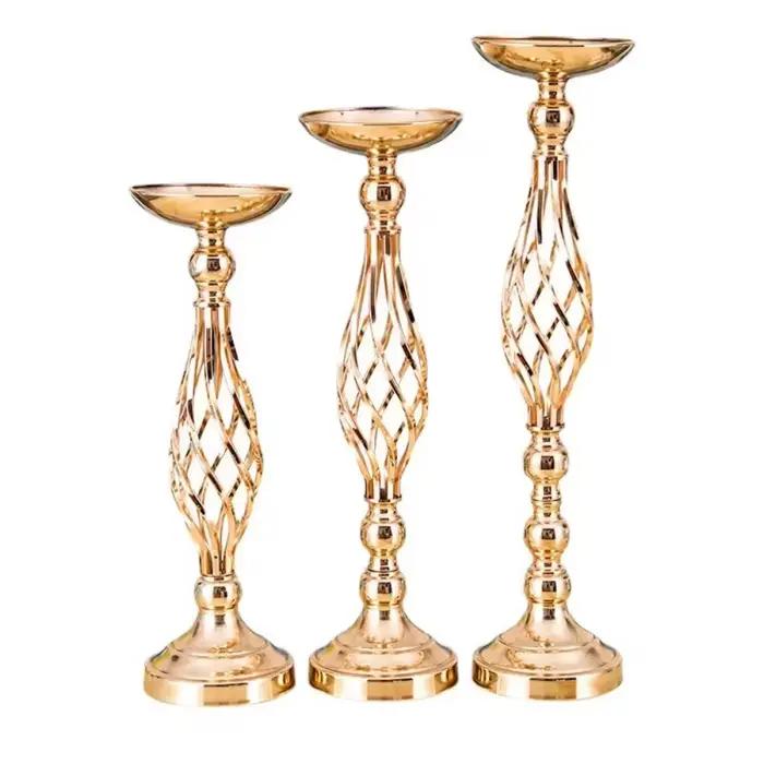 Bougeoir de table en fer doré pour la maison, vase, chemin torsadé, fleur de mariage, accessoires de