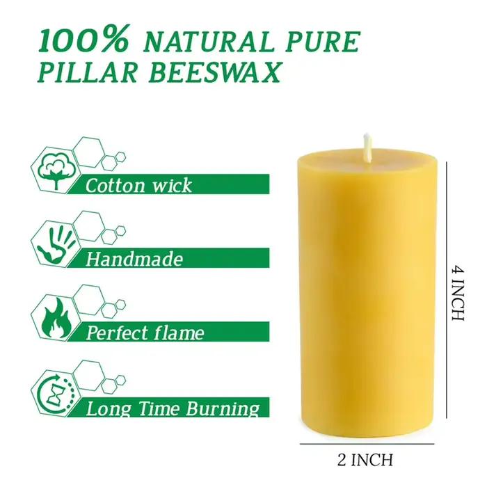 Lot de 4 bougies piliers en cire d'abeille naturelle 2 "x 4"