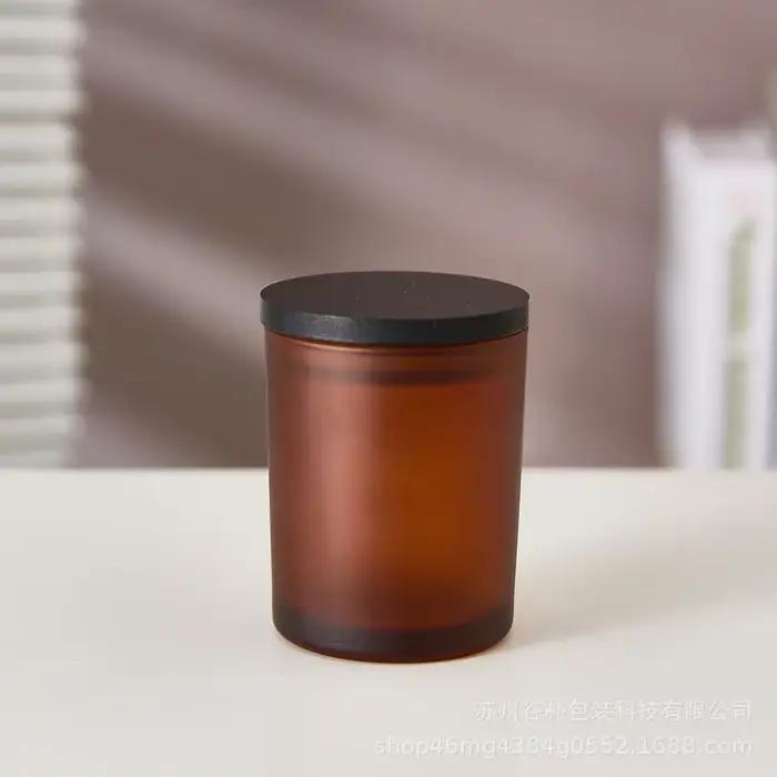 Bougeoir en verre brun foncé conviviale ré, pot de bougie de soja avec couvercle en bois pour la décoration intérieure, accessoire de bougie pour améliorer l'atmosphère et l'éclairage de votre maison