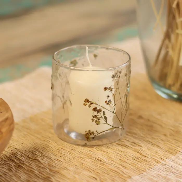 Natural Floral Glass - Straight Candle Holder - Margarita - (8x8cm)