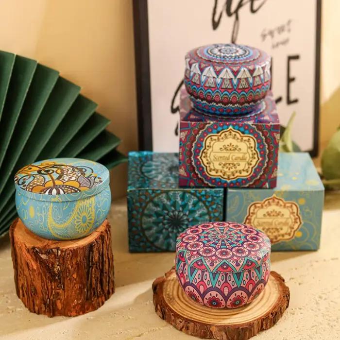 Lot de 4 bougies parfumées à la rose en cire de soja pour la maison et les mariages cadeau d'anniversaire décoration avec boîte métallique élégante sans fumée