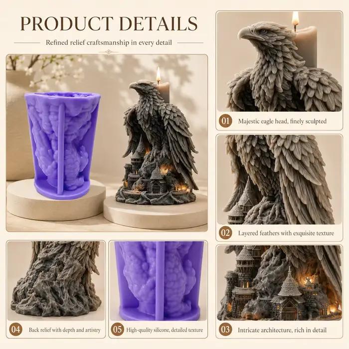 Bougie d'art du château d'aigle motif exquis silicone gris clair pour décoration intérieure personnelle et cadeau tendance