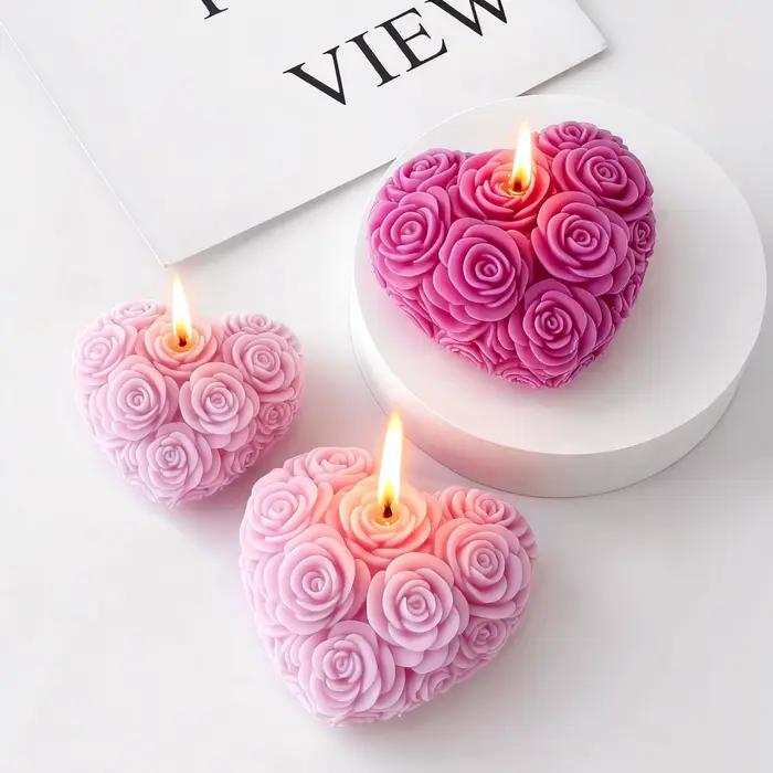 Bricolage amour Rose fleurs saint valentin bougie moule arôme gypse résine Silicone