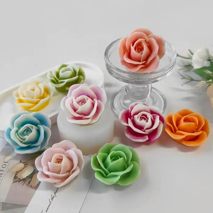 Moule de fabrication de fleurs de bougie parfumée à la main, moule 3D tridimensionnel en forme de Rose, moule de cuisson de gâteau Fondant au chocolat silicone artisanat décoration intérieure occasionnels cadeaux