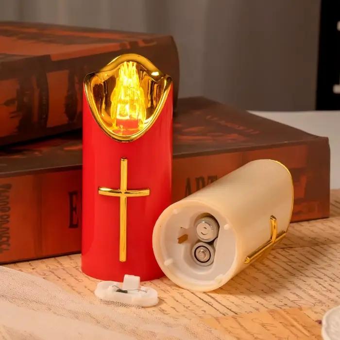 Bougie sans flamme LED en forme de croix chrétienne