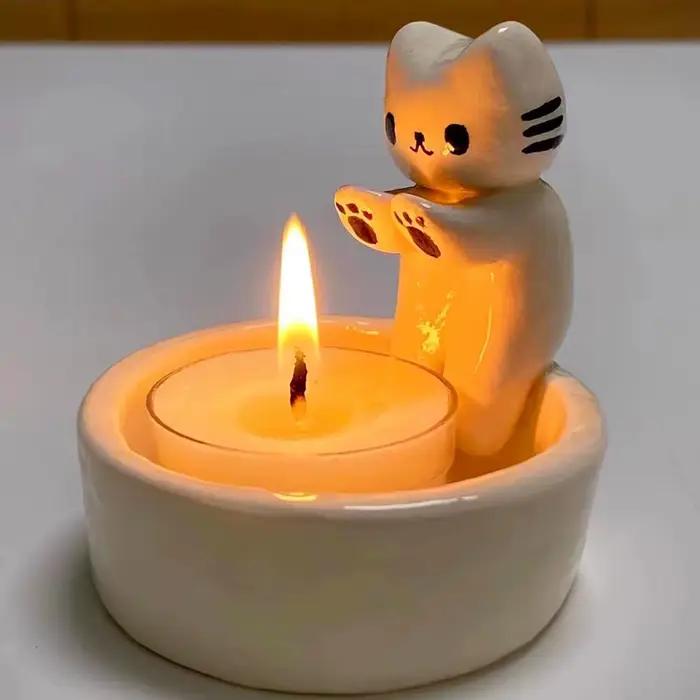 Chandelier Chaton Dessin Animé Bougeoir Durables Polyvalents Pour Maison Salon Bureau Cheminée