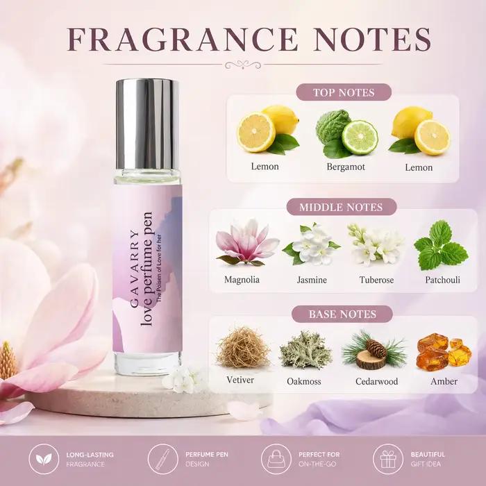 Huile de phéromones citron-bergamote 10ml - Huile de parfum subtile au jasmin, Eau de Toilette originale, Huile de parfum longue durée pour les rendez-vous