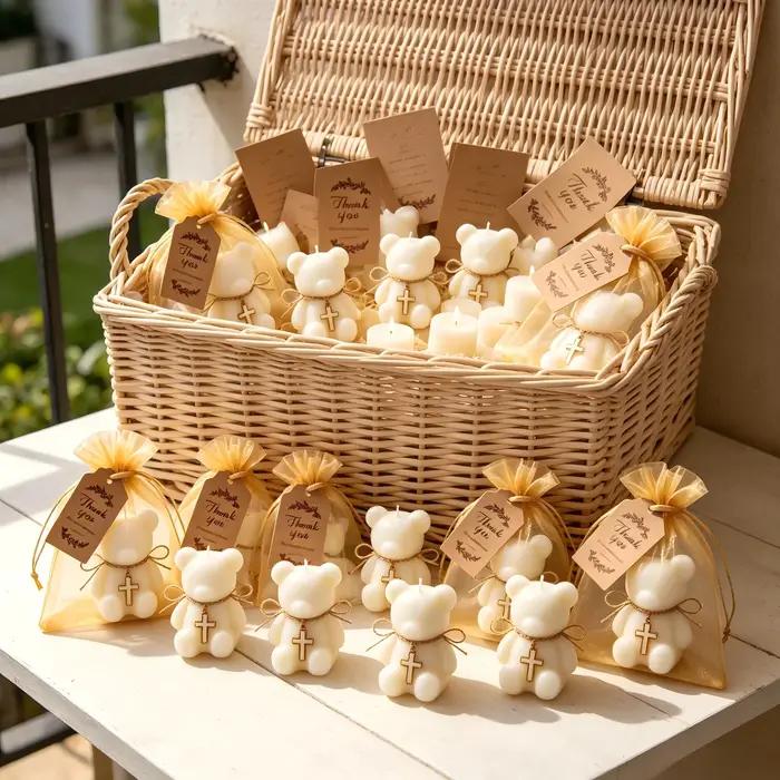 5/10/20 ensembles de cadeaux de baptême en gros : ensemble bougie et ours en peluche avec croix