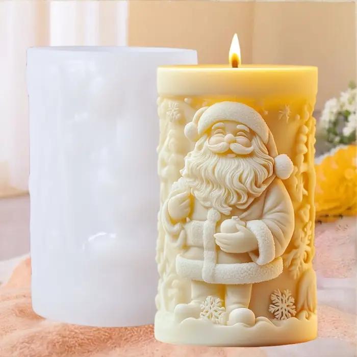 Père Noël souriant cadeaux bougie parfumée cylindrique moule en silicone avantageux