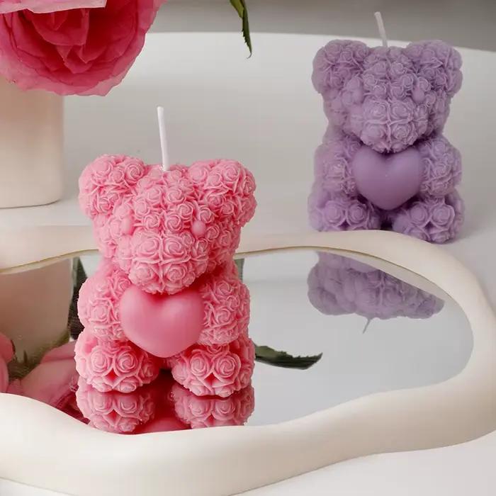 Bougies parfumées Rose Bear – Décorations mignonnes et cadeaux faits à la main pour femmes/amis
