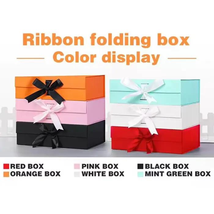 Boîtes cadeaux pliables magnétiques à couvercle rabattable, ruban satiné, plusieurs couleurs, pour mariage, anniversaire, fêtes, emballage élégant