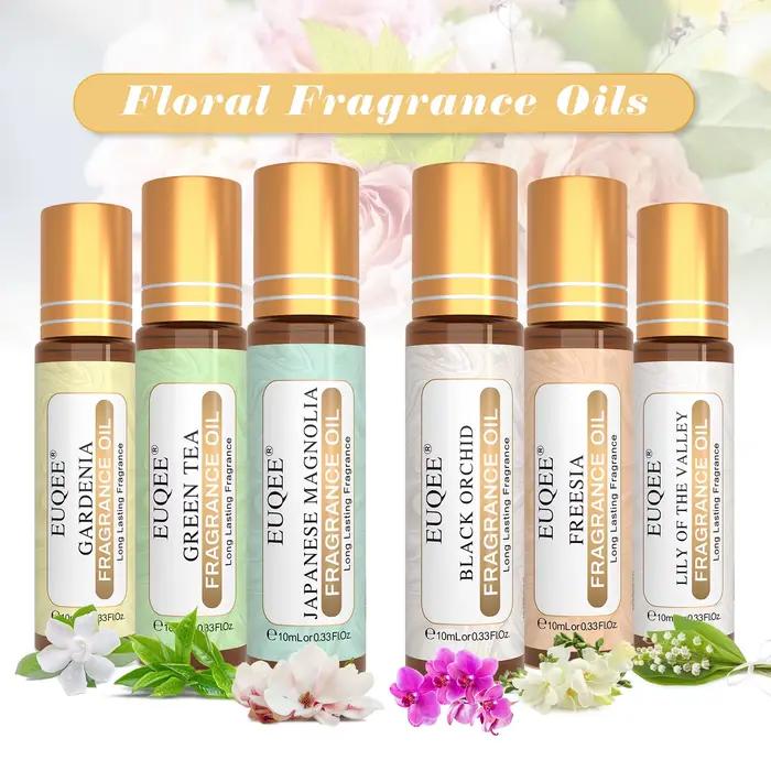 EUQEE – ensemble d'huiles parfumées série fleurs, 6 pièces, 10ml, Magnolia japonaise, orchidée noire, gardénia, thé vert, Freesia, muguet