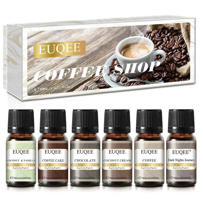 EUQEE 6 pièces ensemble d'huile de parfum d'aromathérapie-10ml huiles de diffuseur de roseau d'arôme pour la fabrication de bougies, humidificateur, parfum de bricolage, brûleur d'huile