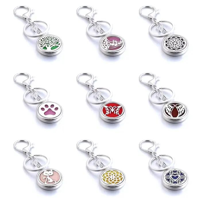 Porte-Clés Diffuseur d'Huile Essentielle et de sexuellement, Bijoux d'Aromathérapie, Médaillon Ouvert, Porte-Clés, Arôme, Fleur, Arbre, JODIY