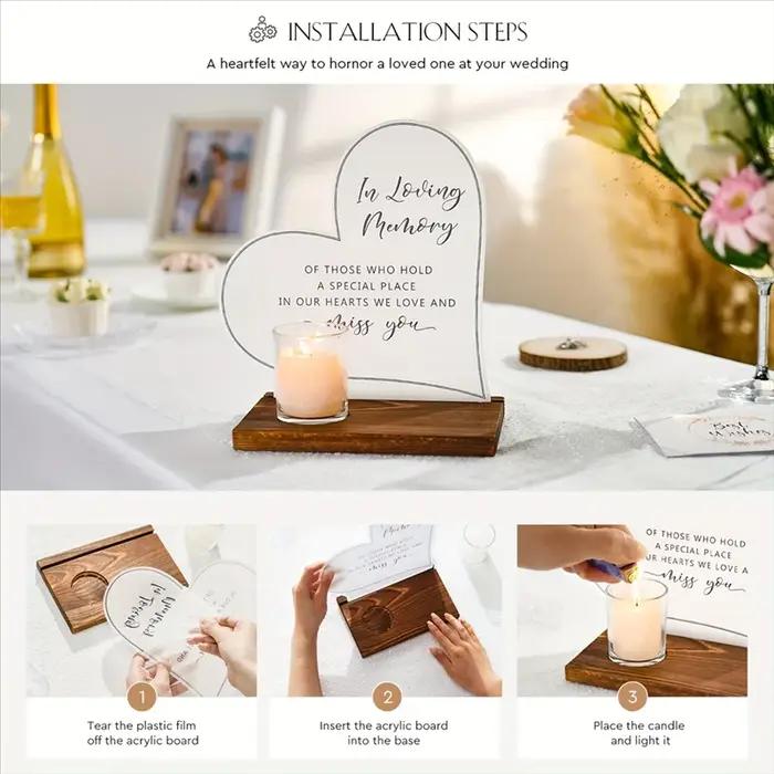 Cadeaux de sympathie bougie commémorative acrylique et bois dans des signes de mariage de mémoire aimante