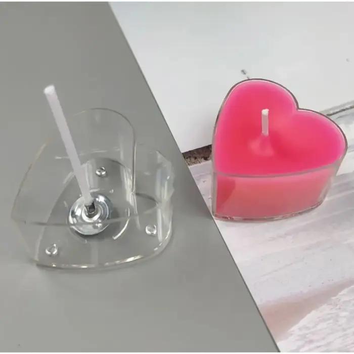 Pots à bougies rechargeables en forme de cœur en plastique et aluminium pour fabrication de bougies et décorations d'événements spéciaux