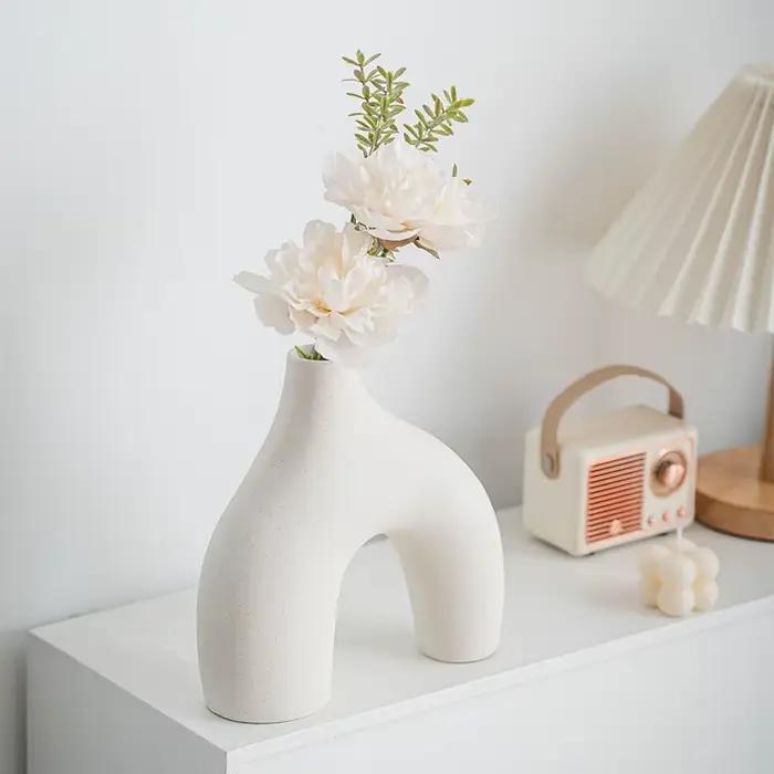 Ensemble de 3 pièces, vase en céramique beige à motifs géométriques, artisanat créatif, décoration d'intérieur, ornements, décoration intérieure tendance