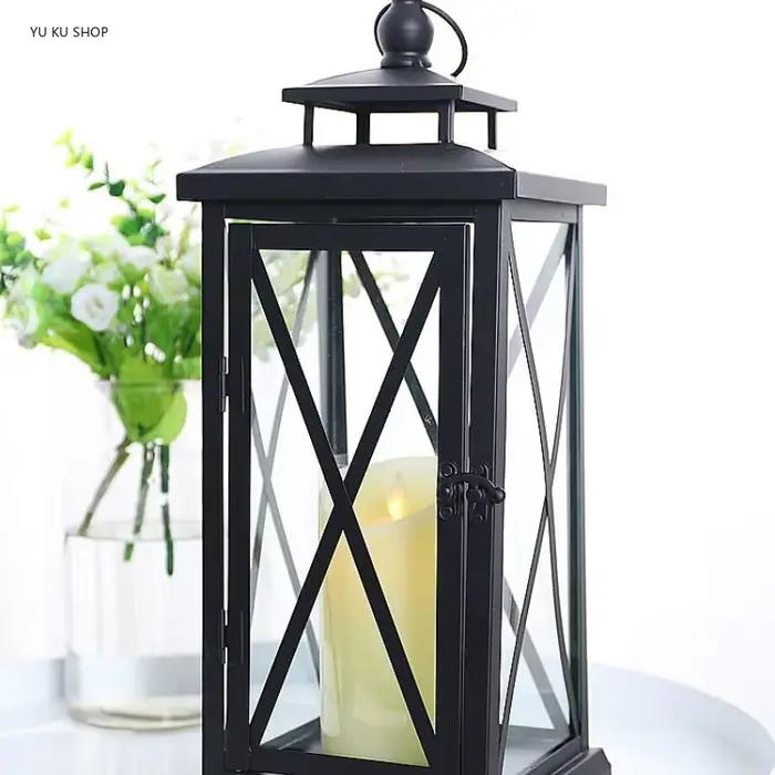 Bougeoirs en verre de lanterne coupe-vent, grands bougeoirs en métal, design moderne de mariage noir, marocain ci-après, décoration d'intérieur