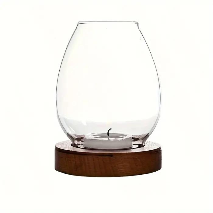 Bougeoir en verre transparent de style européen (base en bois) | Éclairage d'ambiance chaleureux pour la décoration de