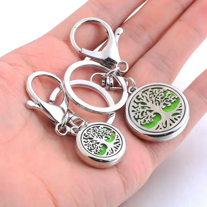Porte-Clés Diffuseur d'Huile Essentielle et de sexuellement, Bijoux d'Aromathérapie, Médaillon Ouvert, Porte-Clés, Arôme, Fleur, Arbre, JODIY