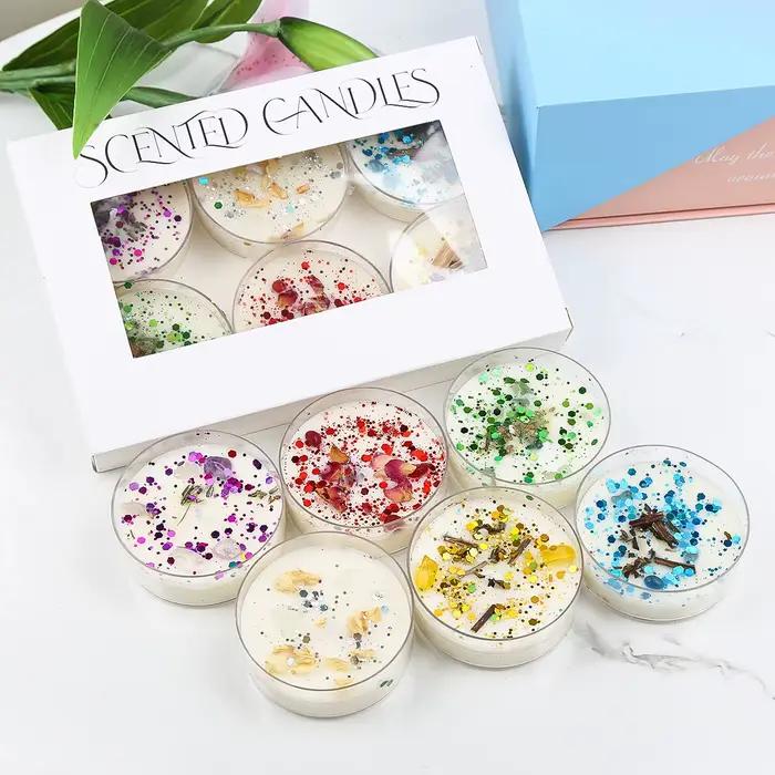 Coffret cadeau de bougies à fleurs scintillantes de 6 pièces – Décor floral conservé et scintillant