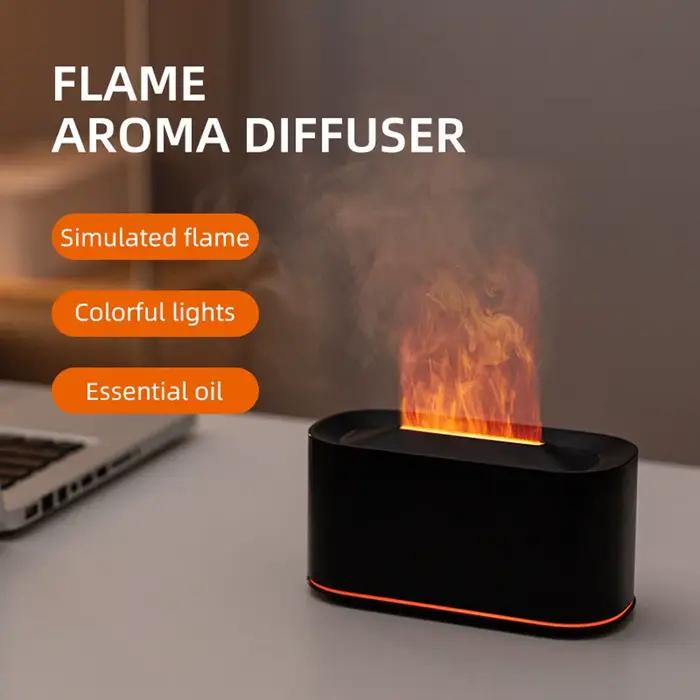 Diffuseur d'huiles essentielles silencieux avec 7 lumières de couleur arrêt automatique humidificateur de flamme colorée pour ambiance relaxante occasions spéciales