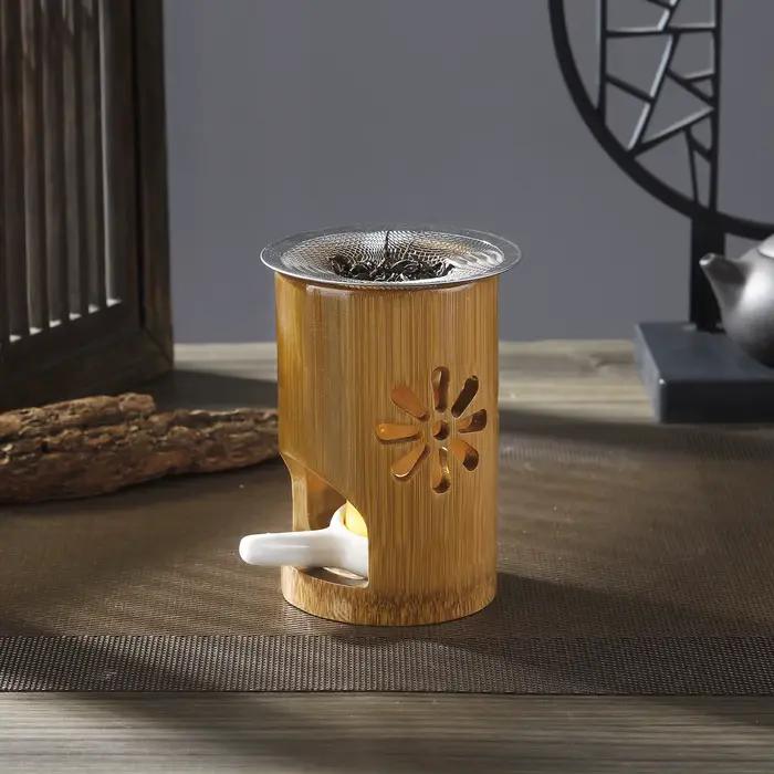 Support de Bougie en Bambou et Métal pour Aromathérapie