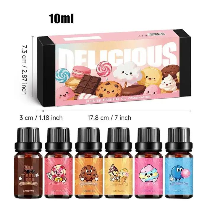 6 pièces/ensemble d'huiles parfumées aux senteurs de bonbons sucrés, combinant guimauve, chewing-gum, chocolat, senteurs de desserts, aromathérapie, huile essentielle