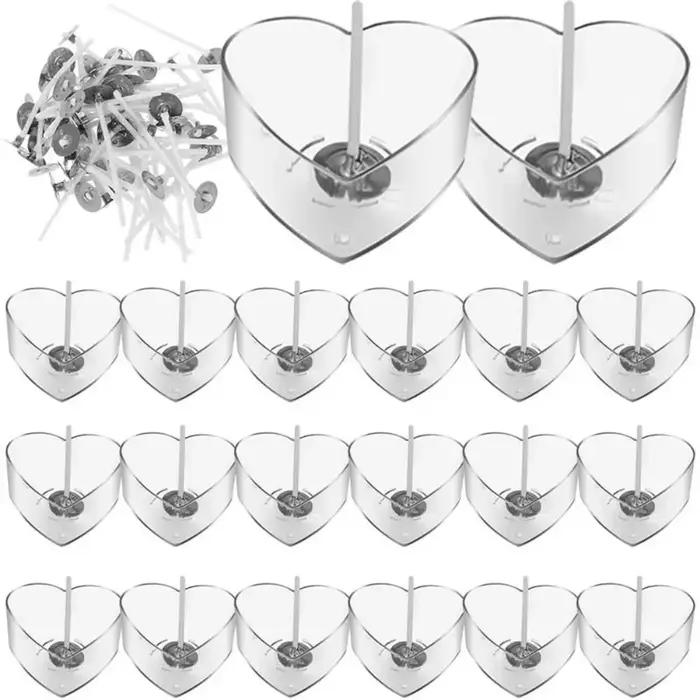 Pots à bougies rechargeables en forme de cœur en plastique et aluminium pour fabrication de bougies et décorations d'événements spéciaux