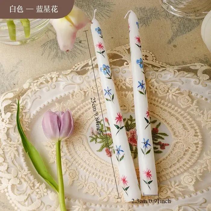 Bougies coniques peintes à la main de 24x2.2cm, cire de soja, design floral, décor de mariage et d'événement, cadeau luxueux pour la maison