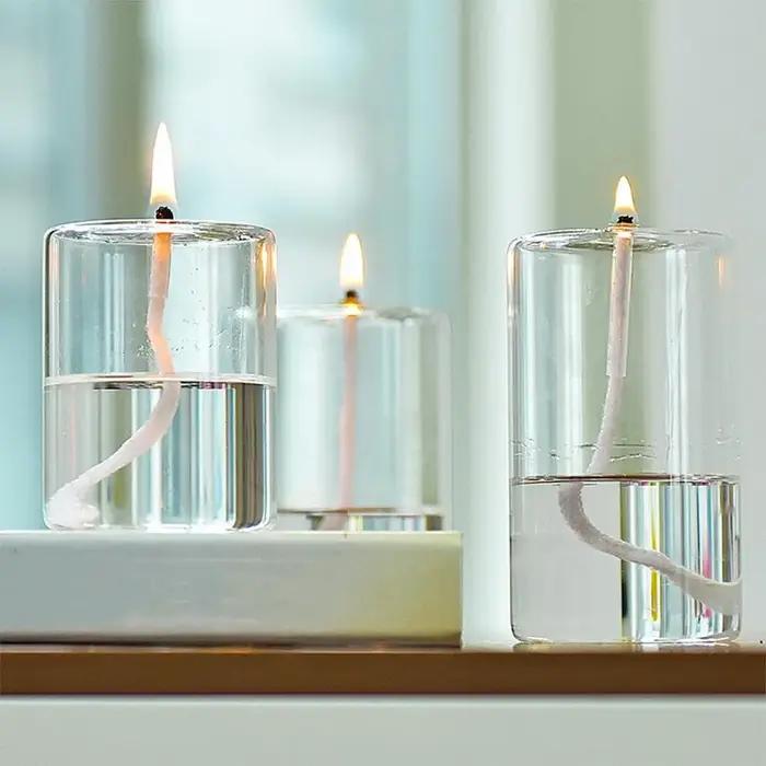 Bougie à Huile en Verre Rechargeable Lampe à Huile pour Chambre à Coucher Mariage Salle à Manger Décoration Vacances Bougeoir Décoratif Taille S M L