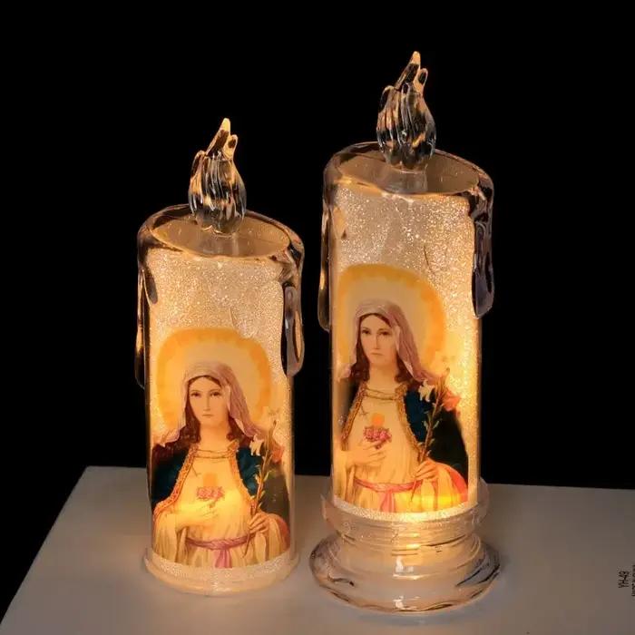 Jésus Christ bougies lampe LED photophore romantique pilier lumière à piles créatif sans flamme électronique