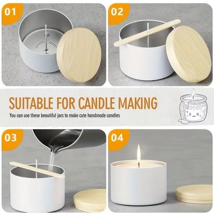 Kit de fabrication de bougies DIY avec pots en fer blanc mat et supports pour création de bougies personnalisées et cadeaux uniques