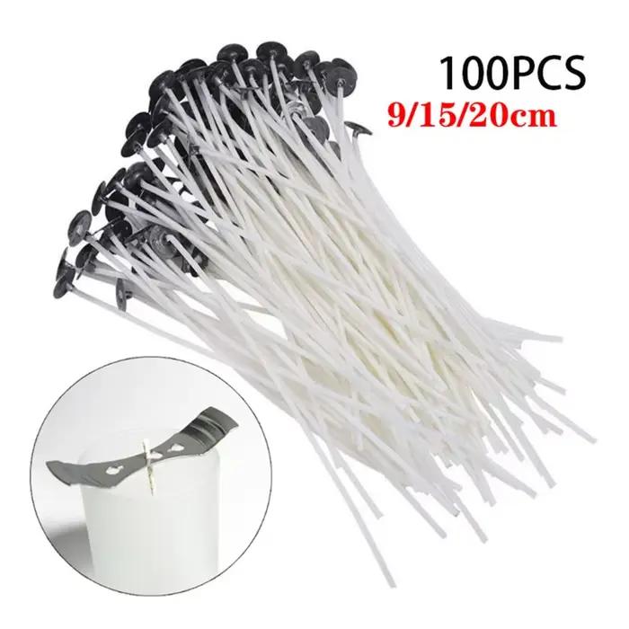 Mèches de bougies pré-cirées, 100 pièces, 9CM, 15CM, 20CM, pour la fabrication de bougies, noyau en coton, faible fumée, pour projets de bricolage et artisanat