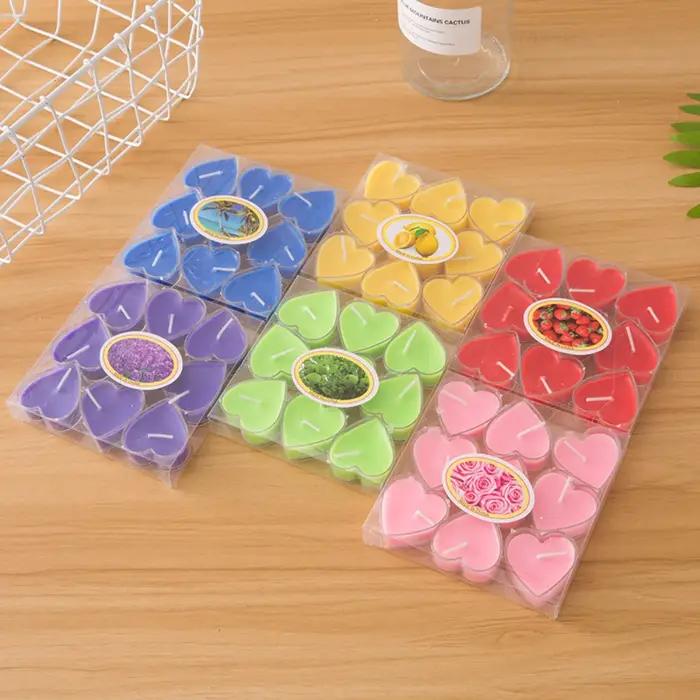 Lot de 9 bougies d'art en forme de cœur en cire de paraffine sans flamme pour décoration de mariage et fête romantique