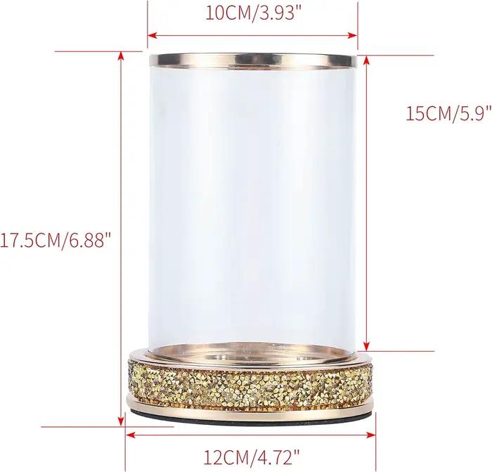 1/2 pièces Porte-bougie cylindrique en verre transparent avec base scintillante, doré et argenté, po