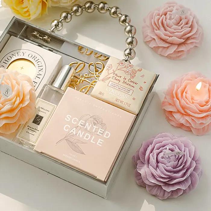 Bougie aromatique pivoine 3D créative en forme de fleur