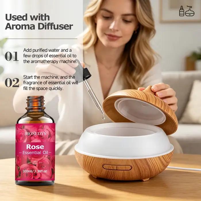 Huile essentielle de rose, huile parfumée aux notes florales élégantes pour diffuseurs, projets de bricolage parfumés et aromathérapie, parfum romantique et délicat.