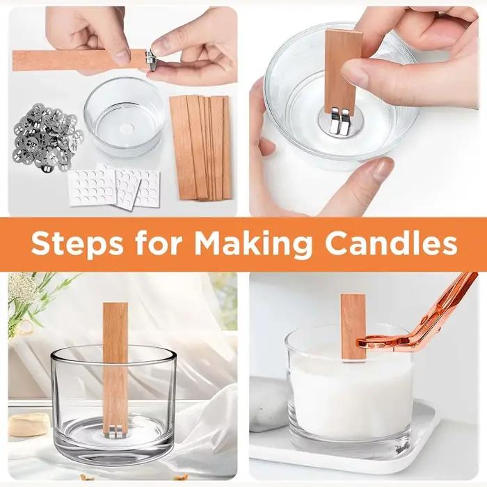 Lot de 50 mèches en bois pour bougies, kit de fabrication de bougies DIY, mèches sans fumée avec base à clip, mèches en bois faites à la main