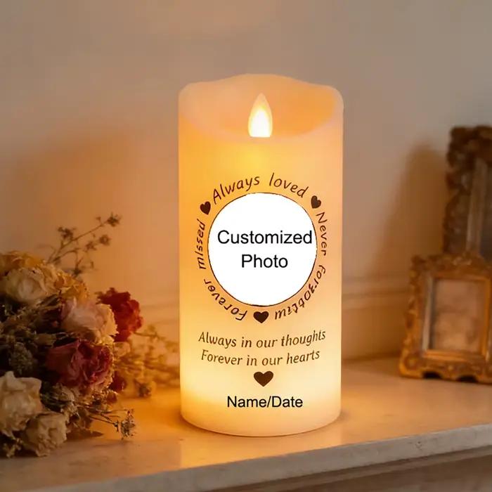 Bougies commémoratives personnalisées pour la perte d'un être cher, bougie LED sans flamme, bougies