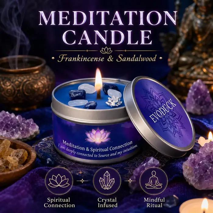 Bougie parfumée au cristal d'encens et bois de santal faite à la main pour méditation connexion spirituelle aromathérapie décoration salle de yoga cadeau occaions spéciales
