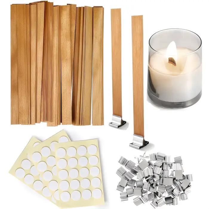 Mèches de bougies en bois. Bougies avec mèches et autocollants, mèches larges avec bases métalliques pour la fabrication de bougies, pour la création de bougies avec noyaux en bois