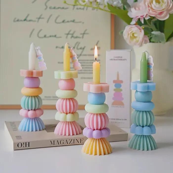 Bougie empilable arc-en-ciel parfumée pour blocs de construction